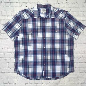 Lucky Brand Men's Western Pearl Snap Plaid Shirt - Blue/White/Red XXL
